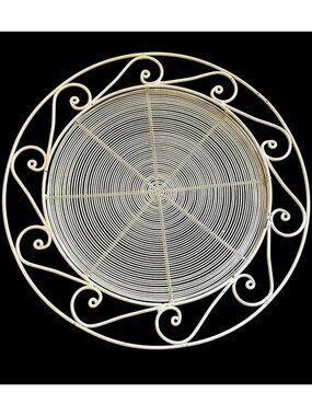 Vintage White Painted Wrapped Wire 13" Round Platter Charger Scroll Garden Boho
